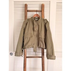 EMORY PARK Utility Jacket Olive Green Cropped Military Style Women's Size Medium